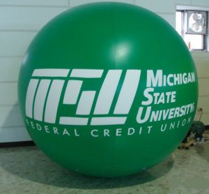 Green helium advertising balloon